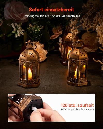 VEVOR 12 STK. dekorative Kerzenlaternen, elektrische LED-Kerzen ohne Flamme, Halter aus Kunststoff mit Glas, Wandbehang für die Veranda, Hochzeitstische, Partys, Bauernhäuser, Bronze, 65x65x128 mm – Bild 4