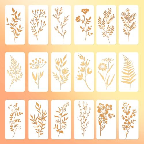 18 Pcs Flower Stencils for Painting 6×3 Inch Reusable Wildflower Paintings Stencils Set DIY