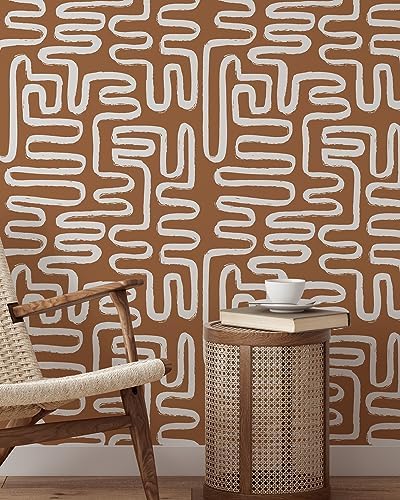 Minimalist Lines Wallpaper | Removable Self Adhesive Brown Boho W...