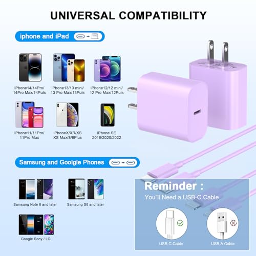 Image of iPhone11 12 13 14 Fast Charger,2Pack 20W iPhone Charger Fast Charging Block Adapter with 10FT USB-C to Lightning Data Sync Charging Cord for iPhone 14 13 12 11 Pro Max Xs Xr X 8