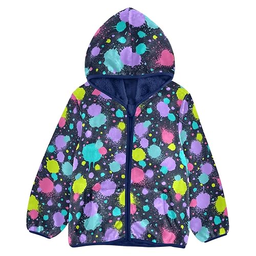 Paint Splatter Texture Boys Fleece Hoody Jacket Zip Up Coat Warm Fall Winter Plush Jacket Long Sleeve Outerwear