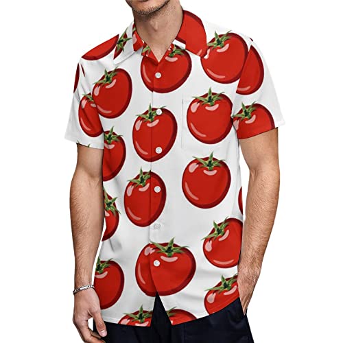 Tomato Fruit Vegetables Shirts for Men Hawaiian Casual Short Sleeve Blouse Graphic Button Down Tee Top 2XL