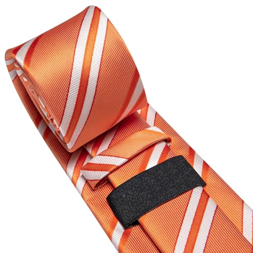 Image of Dubulle Mens Tie and Lapel Pin Paisley White Orange Striped Floral Necktie for Men Pocket Square Cufflinks Wedding Party