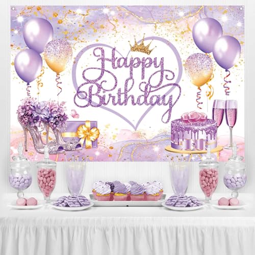 Fondo fotográfico cumpleaños 7x5ft púrpura y dorado miniatura 4