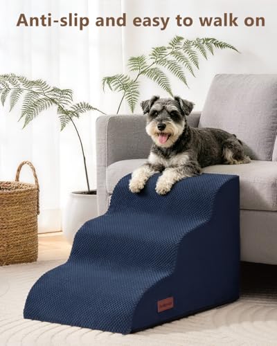 Image of Aodisman Dog Stairs for Small Dogs,3 Step Dog Ramp for Couch,Non-Slip Steps | Pet stairs help small dogs, old cats, and puppies reach couches and chairs easily, durable indoor dog steps,15.4 inch H, Blue