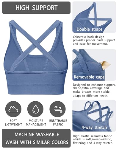 Image of Sports Bras for Women HIigh Support, Criss-Cross Back Padded Strappy High Impact Sports Bras for Women Large Bust