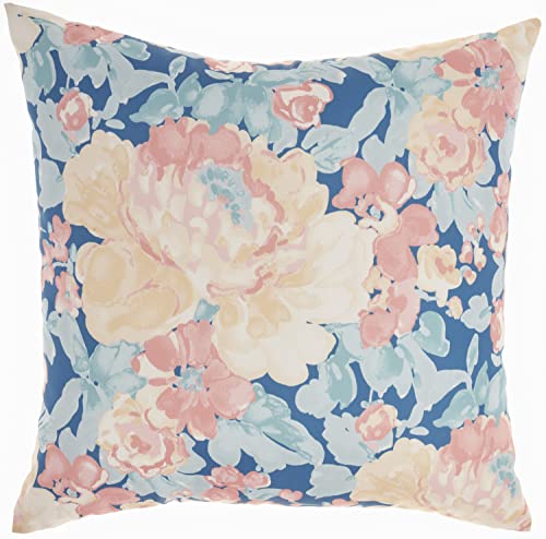 Waverly Pillows Blossom Boutique Washable Indoor/Outdoor Blue/Ivory 20" X 20" Throw Pillow #TOP1