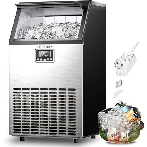 Image of EUHOMY Commercial Crescent Ice Maker Machine,Moon-Shaped Ice,100lbs /24H Stainless Steel Under Counter Ice Machine with 33lbs Storage Bin, Freestanding Crescent Ice Maker for Home /Bar /Cafe /Restaurant