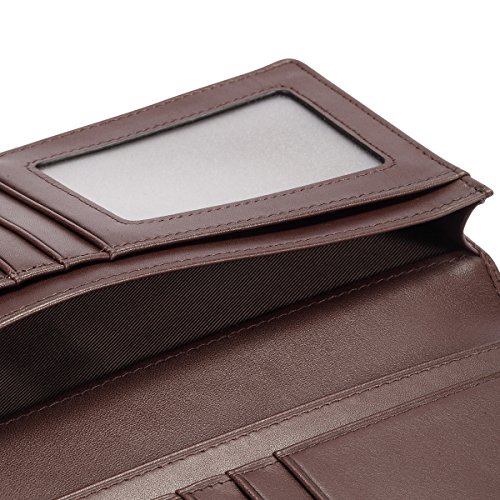 Image of HISCOW Bifold Long Wallet with 15 Credit Card Slots - Italian Calfskin (Coffee)