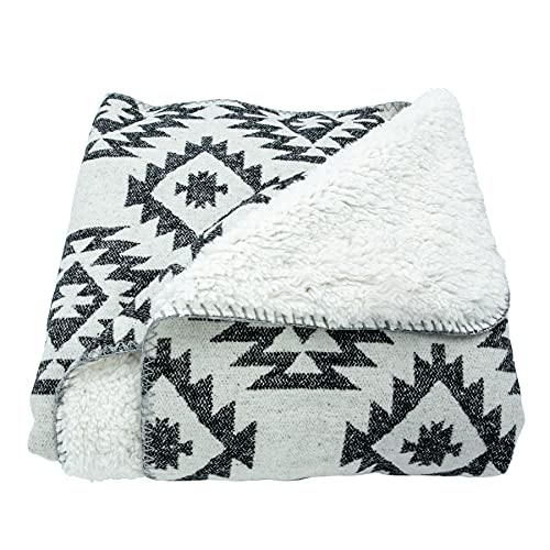 HiEnd Accents Shearling Southwest (Black & White) Aztec Soft Throw Blanket, 50“ x 60”