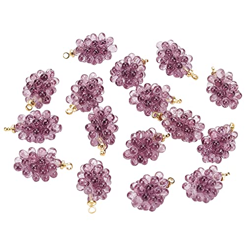BENECREAT 16Pcs Grape Resin Bud Charms Handmade Dried Flower Pendants with Peg Bails for DIY Bracelet Earring Necklace Jewelry Making, Hole: 1.5mm
