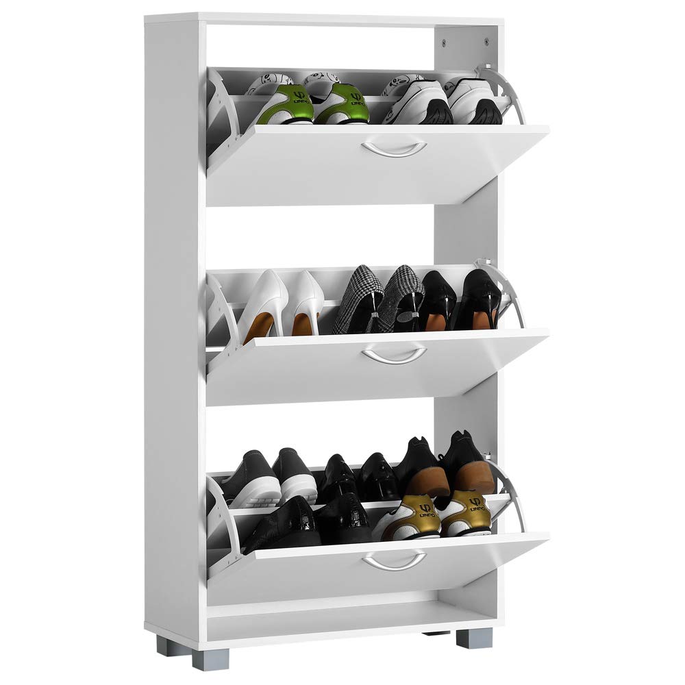 Deuba Shoe Storage 3 Flip Doors Wooden Cupboard Storage