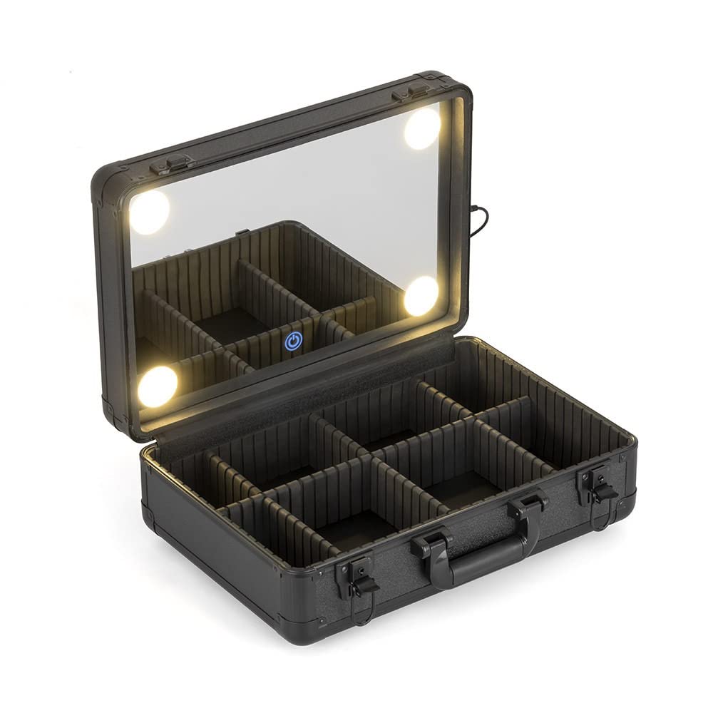 Kosmetyczka do makijażu, profesjonalna walizka na paznokcie z lustrem LED, organizer podróżny do przechowywania kosmetyków, toaletka, M-44 cm, Rozmiar uniwersalny