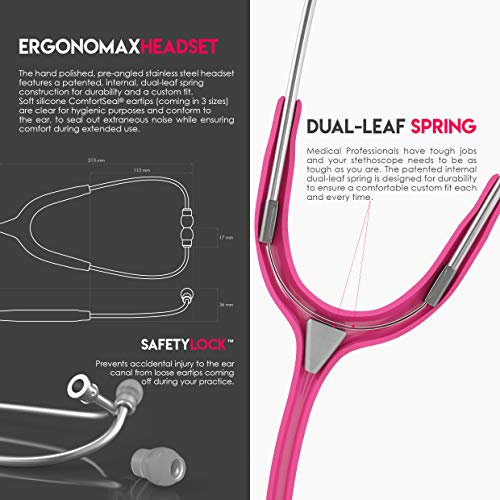 Mdf Md One Stainless Steel Stethoscope, Adult, Fuschia Tube, Silver Chestpieces-Headset, Mdf77732 #TOP2