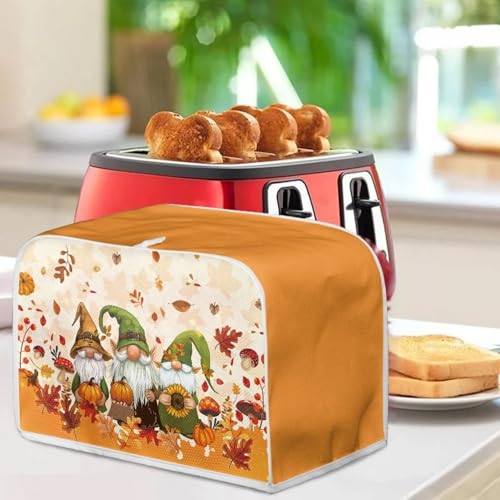 Image of 4 Slice Toaster Dust Cover with Top Hook, Kitchen Small Appliance Bread Toaster Oven Dustproof Cover, Thanksgiving Day Gnome Maple Leaf