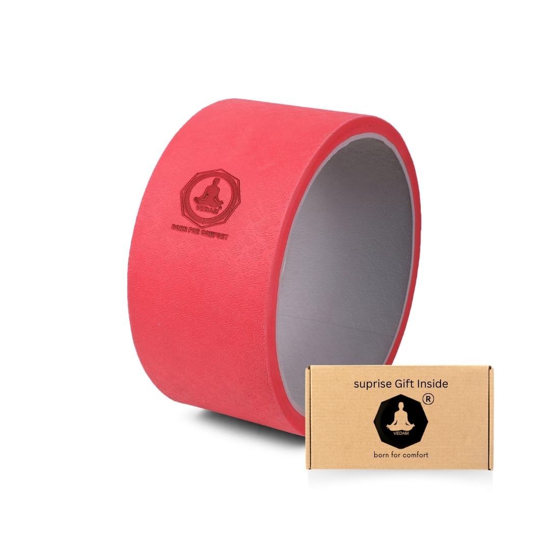 Vedam Yoga Wheel For Exercise, Fitness, Stretching, Balance, Abs Training Workout, Back Bends, Back Pain Relief & Deep Tissue Massage | 13 x 6.5 in (Red)