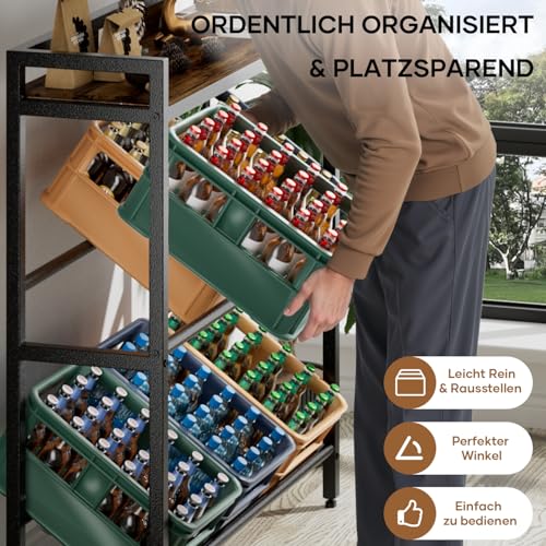 Getränkekistenregal 6 Kisten mit Ablage,33D x 104W x 115H cm Getränkeregal,Stabiler Metall Regal Getränkekisten,Freistehend Bierkisten Regal für Küche Keller Garage,Kistenregal Rustikales Braun