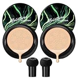 2Pcs Mushroom Head Air Cushion CC Cream, Long Lasting Oil Control BB Cream for All Skin Types, Moisturizing Foundation Face Makeup Set with Foundation Brush （#Natural）