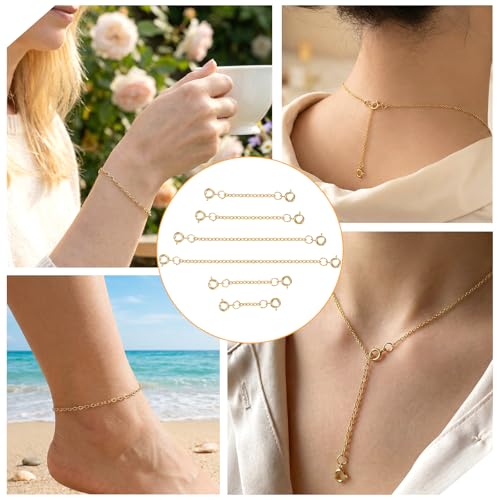 12 Stück Kettenverlängerung, 6 Größen Kettenverlängerungsset aus Edelstahl Fußkettchen Verlängerungskette Halskettenverlängerungsset für Frauen Armband Schmuckherstellung(Gold)