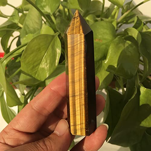 AZOOB Reiki Crystal Natural Yellow Tiger Eye Stone Pillars Decorated with Crystal Single Pointed Pillars of Bluestone polishing Stone Can be Used for ERTEYIN (Size : 10-12cm)