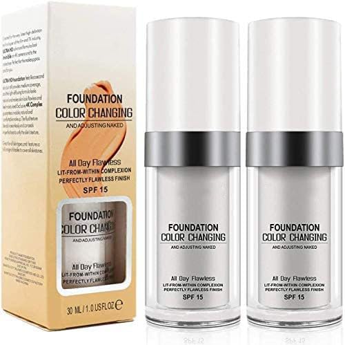 find back2PACK TLM Flawless Colour Changing Warm Skin Tone Foundation,Naturally Blends Moisturizing Foundation Makeup,Long Lasting Poreless Liquid Cover Concealer SPF 15 for Face Makeup, Beige