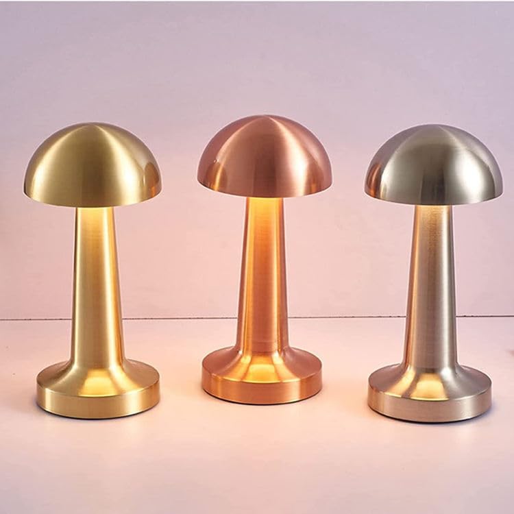 Image of Cordless Lamp,Wireless LED Desk Lamp Touch Sensor Table Lamp,USB Rechargeable Metal Light Dimmable Eye Protection Bedroom Bedside Reading Lamp for Indoor Outdoor (Mashroom)