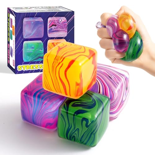 4 Pack Squishy Fidget Toys Stress Cube Bulk, Squishies Slow Rising Stress Balls for Adults Kids, Sensory Fidget Toys for Anxiety Relief, Small Squishy Toys for Classroom Prizes Party Favors
