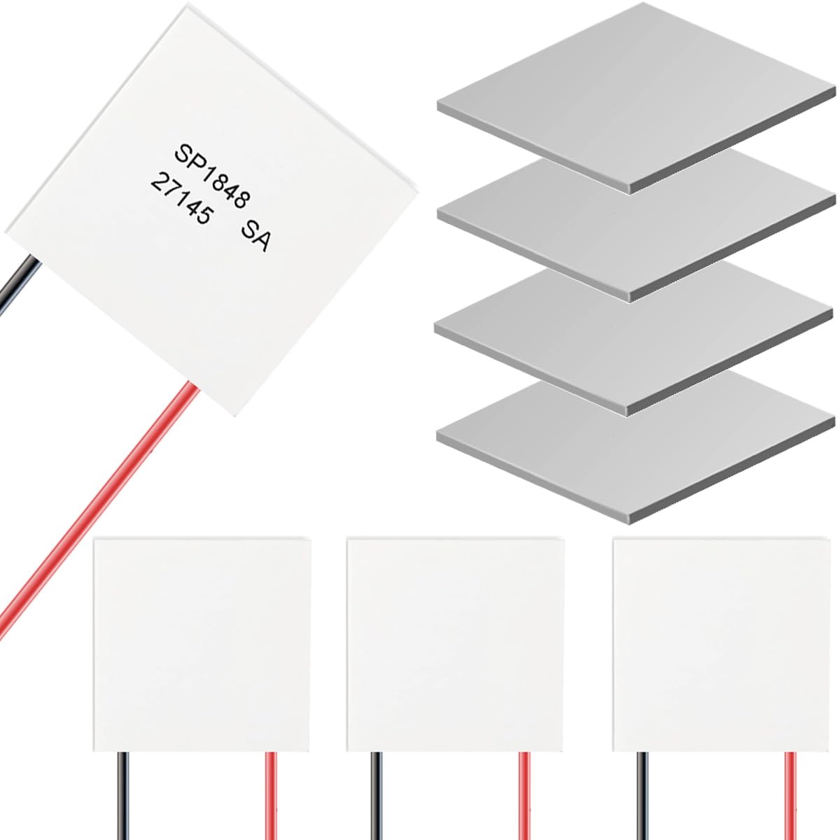 DAOKAI 4 pcs SP1848-27145 Thermoelectric Power Generator Cooler Cooling Power Plate Module 40x40mm 150℃ TEG Peltier Module with Thermal silicone gasket