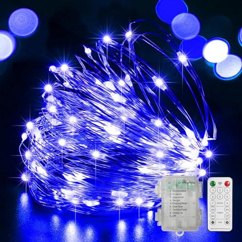 LAMPHOME 100 LED Blue Fairy Lights Battery...
