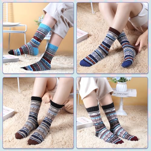 Image of ICEIVY Socks Women, Soft Knit Wool Winter Thick Warm Cabin Fuzzy Crew Women Socks 5 Pack
