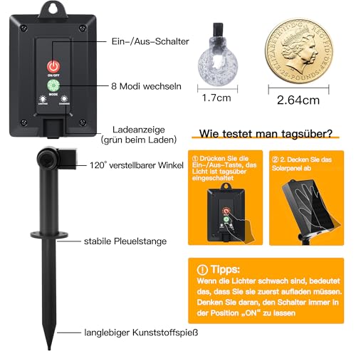 Ollny Solar Lichterkette Aussen 3M 30 LED, IP65 wasserdicht Lichterkette Außen Solar mit 8 Modi, Solar Lichterkette Outdoor für Garten Terrasse Balkon Hochzeit(Warmweiß) 2