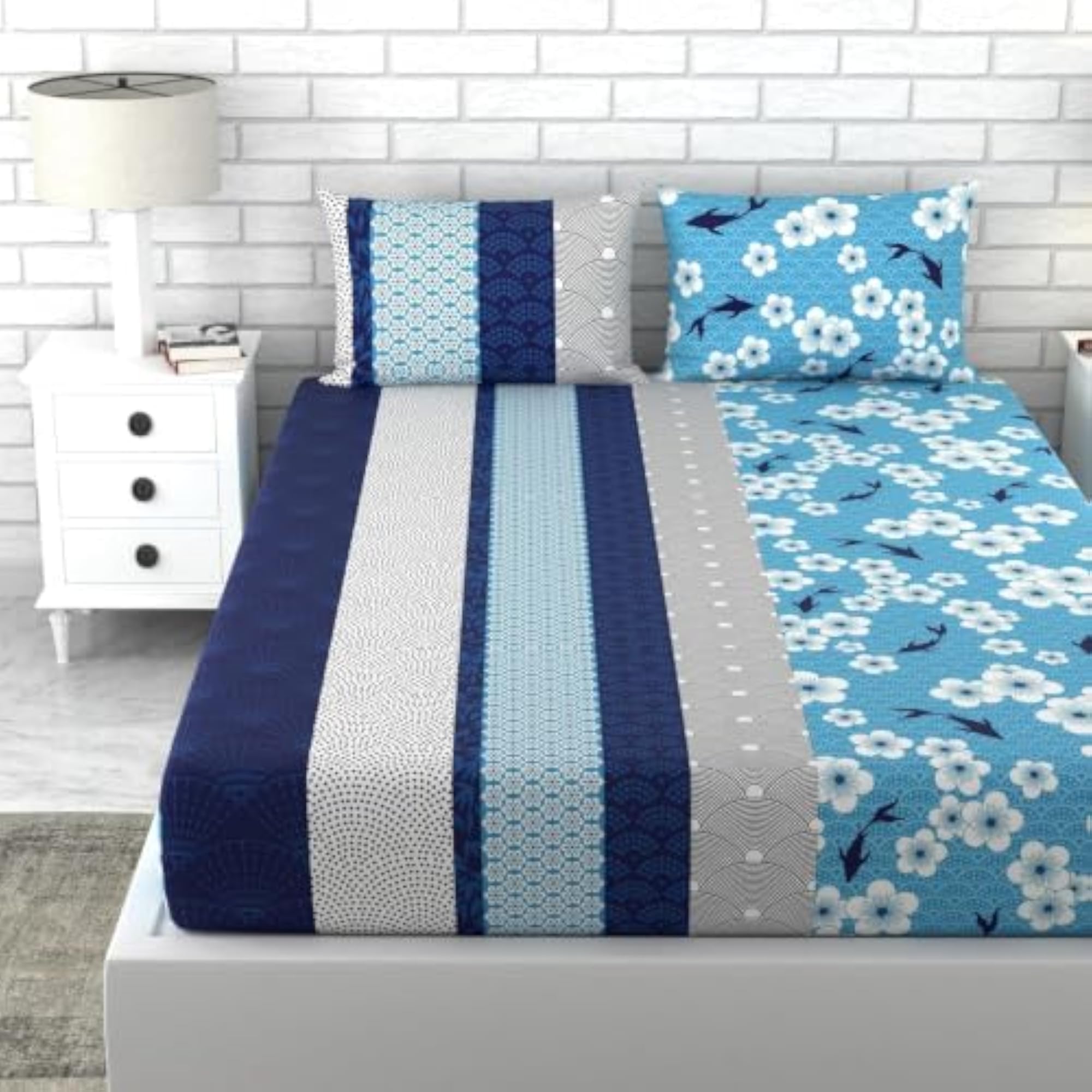 100% Cotton Bed Sheet Double Bed with 2 Pillow Covers