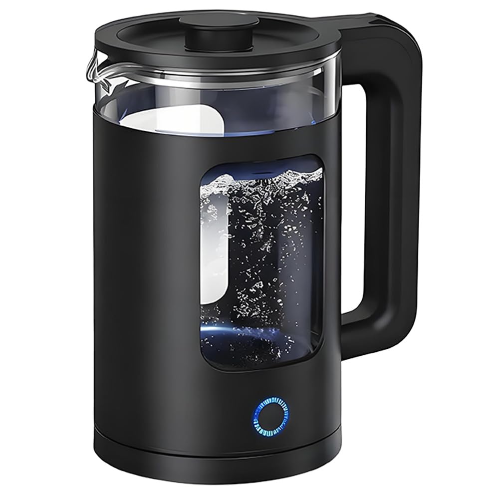 1.5L Black Glass Electric Kettle – Quiet Fast-Boiling Design with Blue LED Light, Auto Shutoff & Dry Boil Protection, Easy-to-Clean for Tea, Coffee & More (Black)