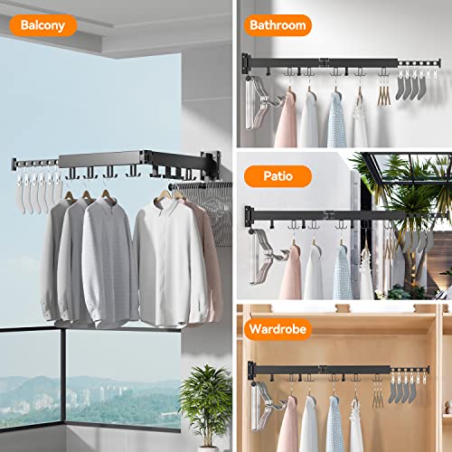 BAICIWE Wall Mounted Clothes Drying Rack, Retractable Laundry Drying Rack, Clothes Drying Rack Folding Indoor, Space Saver, Drying Rack Clothing for Balcony, Laundry, Bathroom, Patio(Bi-Fold) - Image 7
