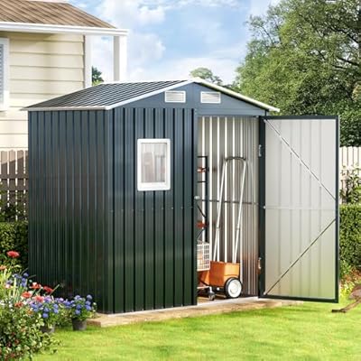 6x4FT Outdoor Steel Storage Shed with Clear Window, Lockable Doors, Weather-Resistant Metal Tool Shed for Garden, Backyard, Patio, and Utility Storage