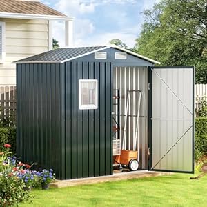 6x4FT Outdoor Steel Storage Shed with Clear Window Lockable Doors Weather Resistant Metal Tool Shed for Garden Backyard Patio and Utility Storage