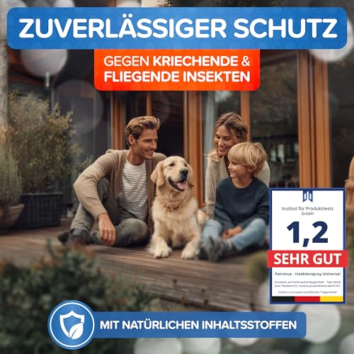 Patronus Insektenspray Universal für Wohnung mit Sofortschutz 2x 750 ml zur Abwehr von zahlreichen Insekten - Hochwirksames Ungeziefer-Spray mit dezentem Zitrusduft, Aus deutscher Produktion