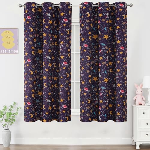Image of Purple Unicorn Blackout Curtains 63 Inch Length for Princess Girls Bedroom | Estelar Textiler Star & Moon Printed Thermal Insulated Room Darkening Grommet Window Drapes for Kids Room,38Wx63L,2 Panels