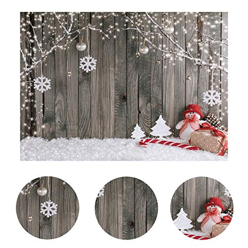 LYWYGG 7X5FT Joyeux Noël Toile de Fond Neige Étage Photo Fond Mur en Bois Photographie pour Enfant CP-70 – Image 7