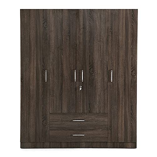 Image of Wakefit Wardrobe | 1 Year Warranty | Engineered Wood Almirah, Cupboard for Clothes Storage | 4 Door, 1 Drawer, 1 Hanging Space | Organza Plus - Napa Oak