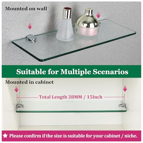 SAYAYO Floating Glass Shelves for Bathroom, Tempered Glass Shelf for Wall 15 x 5 Inch 2 Pack, Clear by SAYAYO - Used condition - Image 5