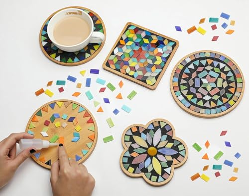 Image of Resin Mosaic Tiles 250 Pcs Multi Color Cathedral Mosaic Tiles 5 Colors 5 Shapes for Arts & Crafts Decoration DIY Projects Eco-Friendly