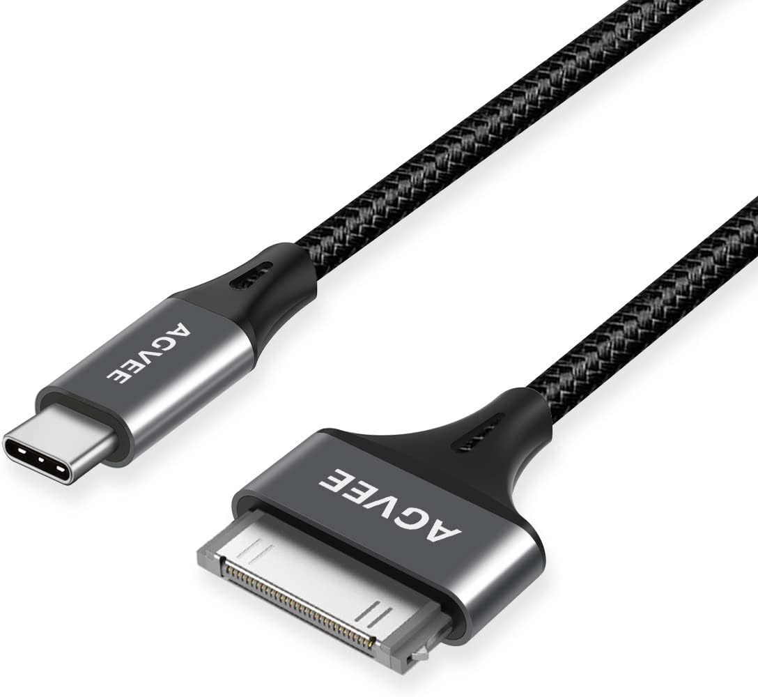 AGVEE [2 Pack 3ft USB-C to 30 Pin Cable for Old iPhone 4/4S iPad 1/2/3 iPod, Braided Metal Shell Type-C to 30Pin Adapter Charging Charger Data Cord, Dark Gray
