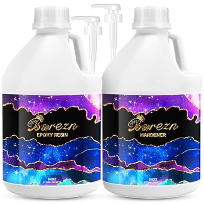 Bsrezn Epoxy Resin Kit 1 Gallon Kit with Pumps, Crystal Clear Easy Mix 1:1, Ideal for Bar Tables, Tabletops, Countertops & More (64Oz x 2)
