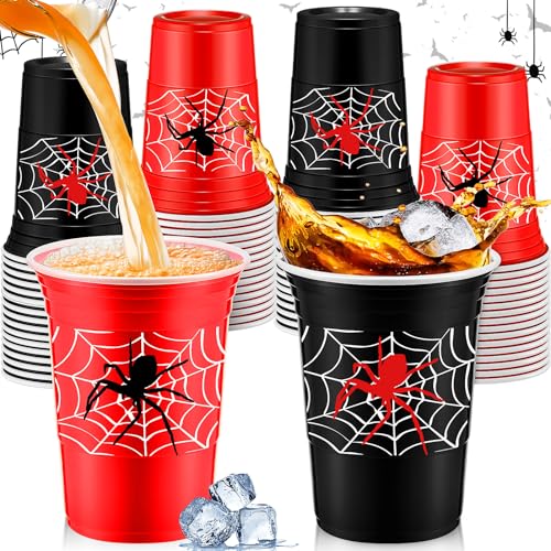 Norme 48 Pcs Spider Party Supplies Bulk 16 oz Spider Thick Plastic Disposable Cup Hot Cold Drink Wine Coffee for Home Sports Themed Holiday Party Supplies Favors