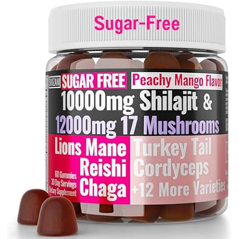 Sugar-Free Shilajit Mushroom Complex Gummies, Mushrooms Extract w. Lion's Lions Mane Reishi Turkey-Tail Cordyceps Shiitake Chaga Maitake Lionsmane Tincture Tea Powder Capsules Supplement Organic Cover