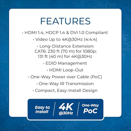 Image of OREI 4K HDMI Over Ethernet Extender Over CAT5 /CAT6 /CAT7, with IR Upto 164 Feet - Loop Out - (EX-170C) - (20 Pack)