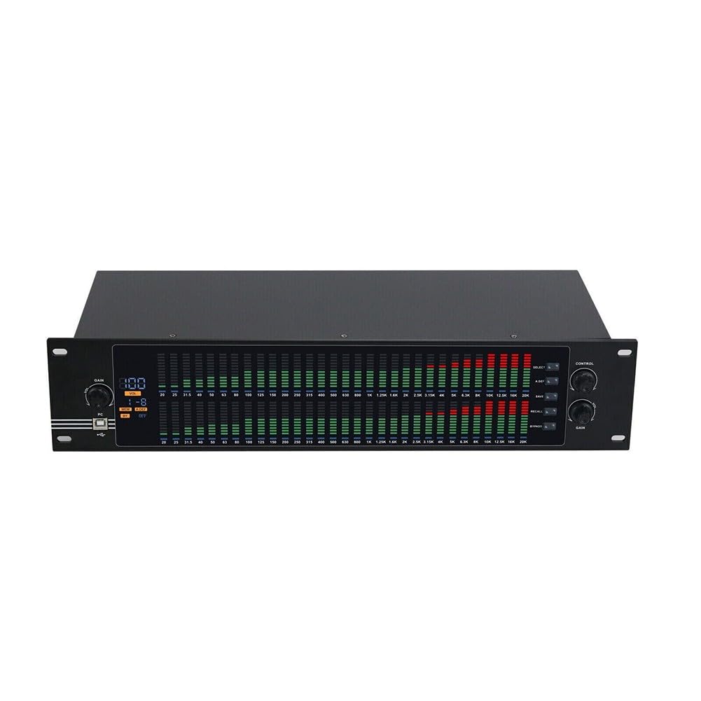 EasyByMall Equalizzatore grafico digitale a 31 bande doppio con DSP, display LCD dello spettro, controllo USB del PC, riduzione del rumore per palco, studio, home theater audio HIFI