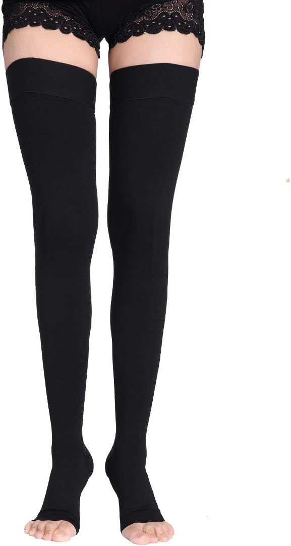 Thigh High Compression Socks for Men & Women, 20-30 mmHg Open Toe Stockings.