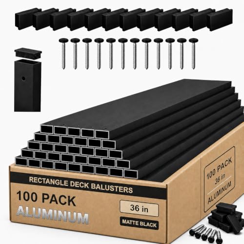 Husillos de metal de 36 pulgadas y balaustres de aluminio negro para barandillas, 100 unidades